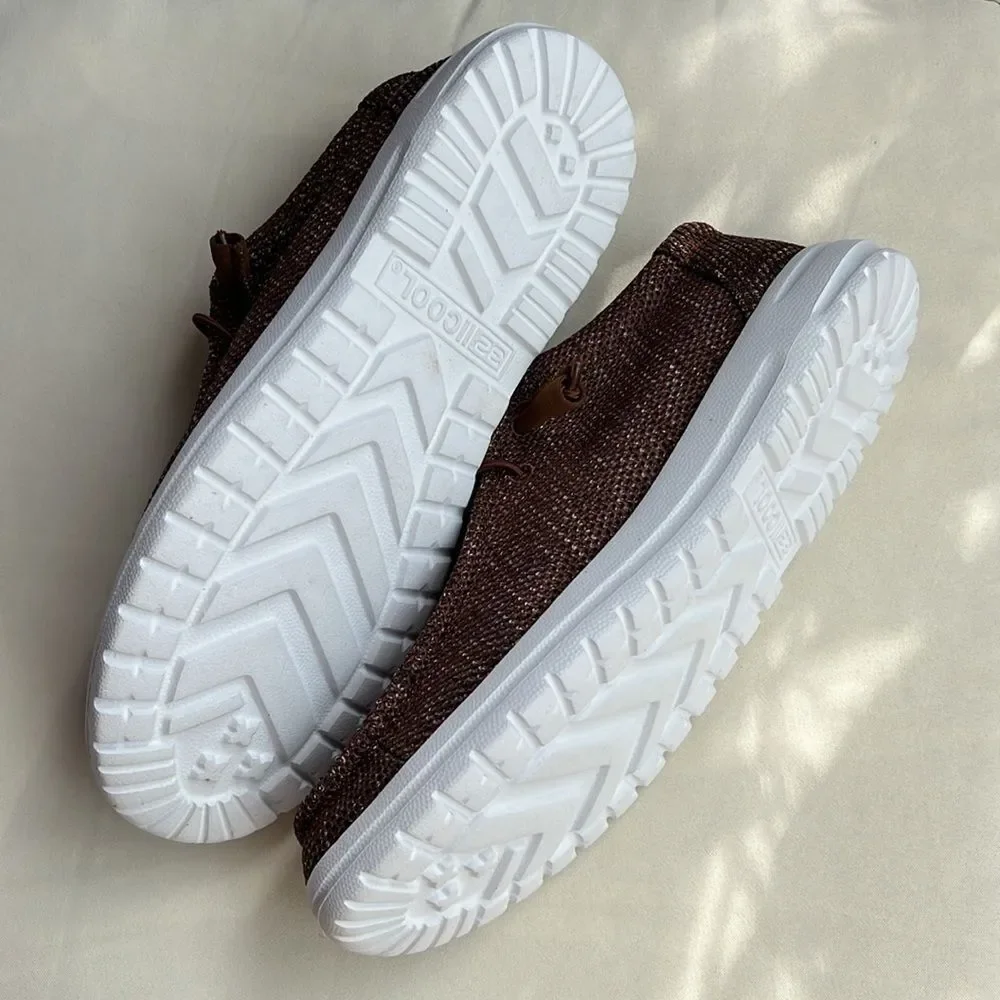 32 Brown Canvas Cusioned Boat shoe Slip-On Loafer